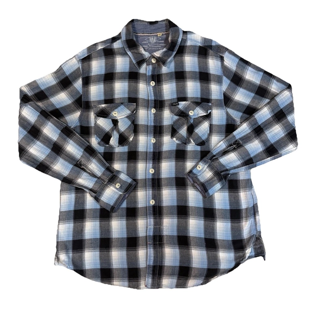 True Grit Plaid Shirt Men's Large Button Upβ Long Sleeve Blue Cowboy Western